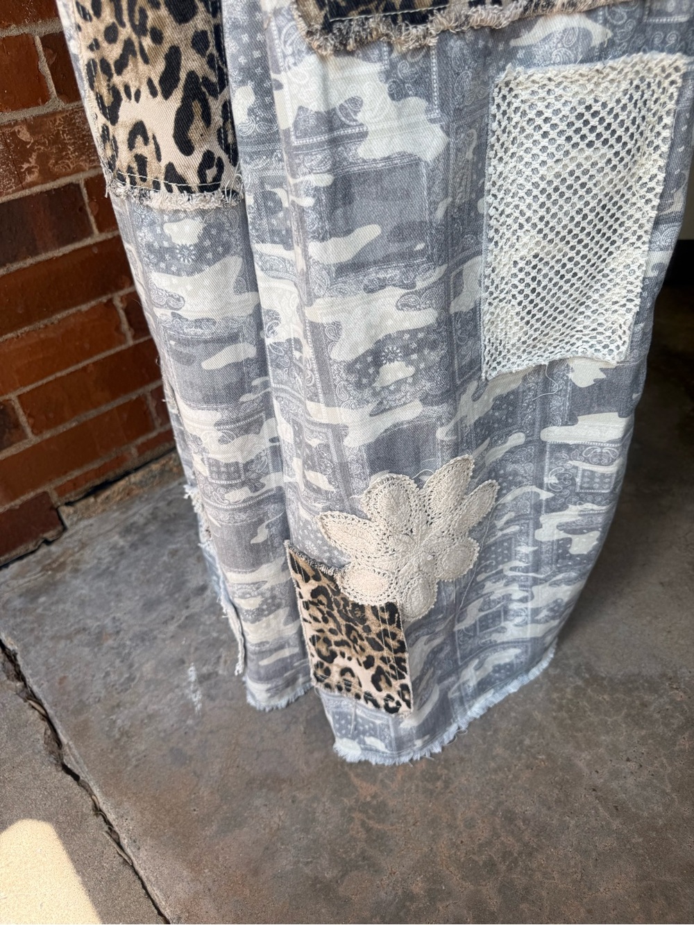 POL Patchwork Crochet Leopard Wide Leg Overalls Boho Jumpsuit L - Picture 9 of 15
